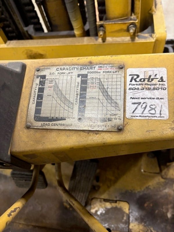8,000 lb. TCM #FCG36N5, forklift, LPG, 189" lift, 3-stage mast, cushion tires, 7,895 hours, 1984 - Image 7