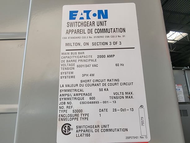 Eaton #S3000, Low Voltage Switchgear Lineup - 2000 Amps, 600Y/347 Volts, 3 Phase, 50kA - 3 Sections, 2013 - Image 4