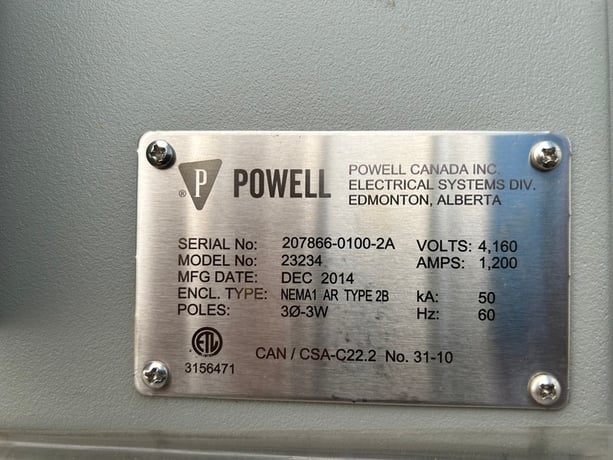 Powell #23234, 4160 Volt, 1200 Amps Arc Resistant Switchgear, 2014, new surplus - Image 2