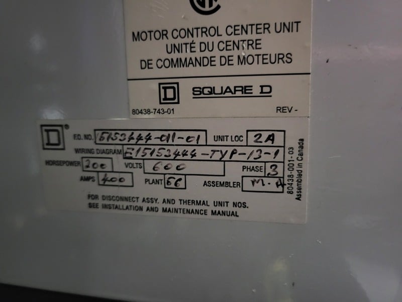 Square D #Model-6, motor control center mcc, 600 Volts, 3PH, 1200 Amps Bus (148 available) - Image 6