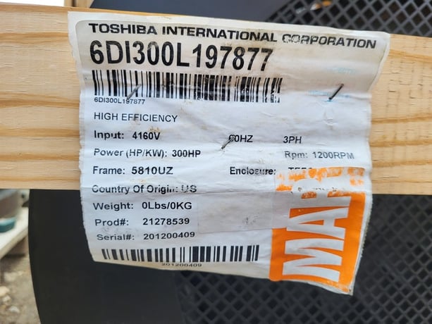 300 HP 1200 RPM Toshiba #6DI300L197877, Electric Motor, 4160 Volts, 3 Phase, 2021, new surplus - Image 2
