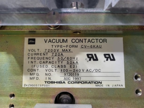 Toshiba #CV-6KAU, 720 Amps, 3 Pole, 100-240 Volts AC/DC Vacuum Contactor, 1997 - Image 2