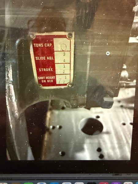 10 Ton, Bliss #18C, OBI Mechanical Punch Press, 1.5" stroke, 1.75" slide adjustment, 7.5" shut height, Cieco - Image 4