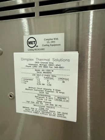 1.5 Ton, Dimplex Thermal #JHI-1500-M, Chiller, 18,000 BTU/hr, 10 Gallon Reservoir, 35/50 PSI., R-134A, 2015 - Image 5