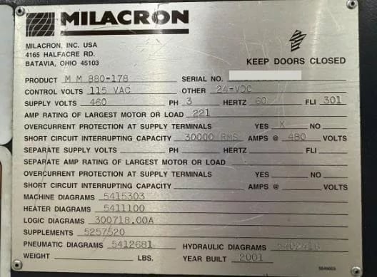 880 Ton, 178 oz., Cincinnati Milacron #MM880-178, injection molding machine, 55.1" x 42.5" tie bars, XTREEM - Image 7