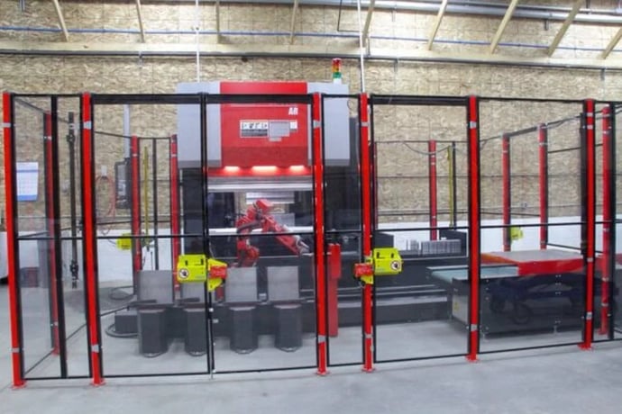 67 Ton, Amada #EG-6013, CNC robotic press brake bending cell, 4.5' overall, 53.1" between housing, 6" stroke - Image 1