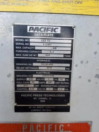 625 Ton, Pacific #625RD, hydraulic straightening press, 18" stroke, 28" x 28" pressing platen, 34" x 120" - Image 8