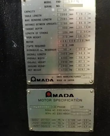 50 Ton, Amada #FBD-5020E, CNC hydraulic press brake, 6.5' overall, 66" between housing, 4" stroke, NC9EX - Image 4