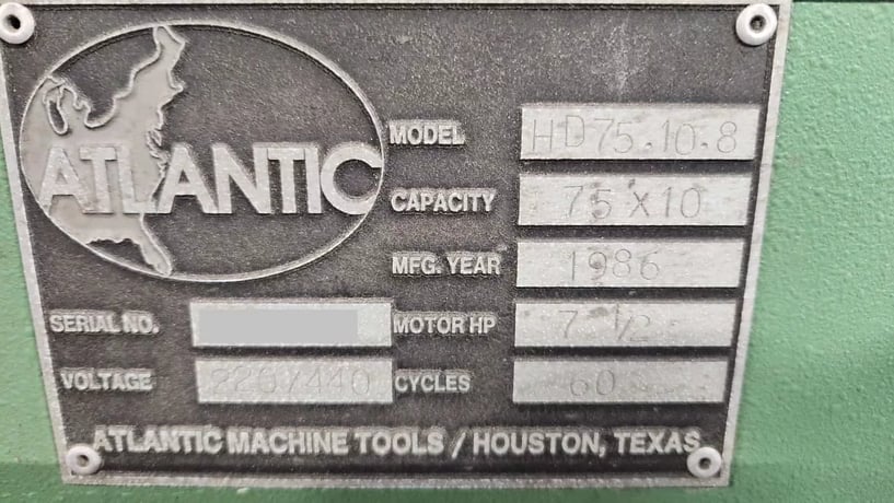 75 Ton, Atlantic #HD75-10-8, hydraulic press brake, 10' overall, 1986 - Image 2