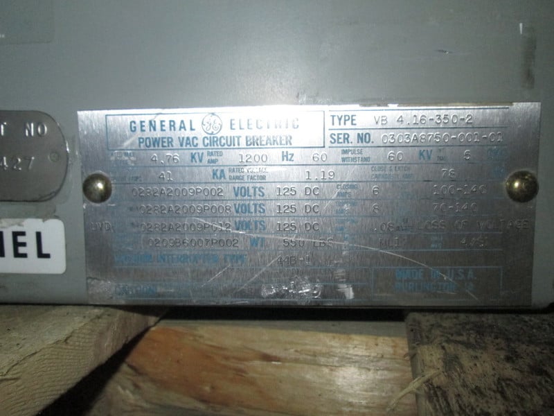 1200 Amps, General Electric, VB-4.16-350-2, 125 VDC - Image 2