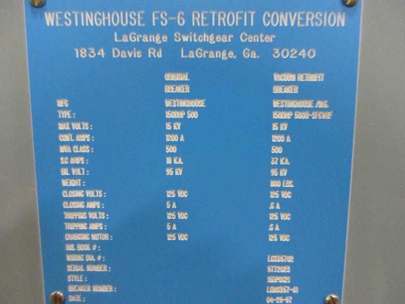 1200 Amps, Westinghouse, -150dhp- 500u-sf6vrf, 125 VDC - Image 2