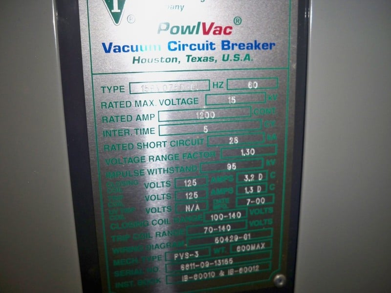 1200 Amps, Powell, 15PV0750-61, 125 VDC - Image 2