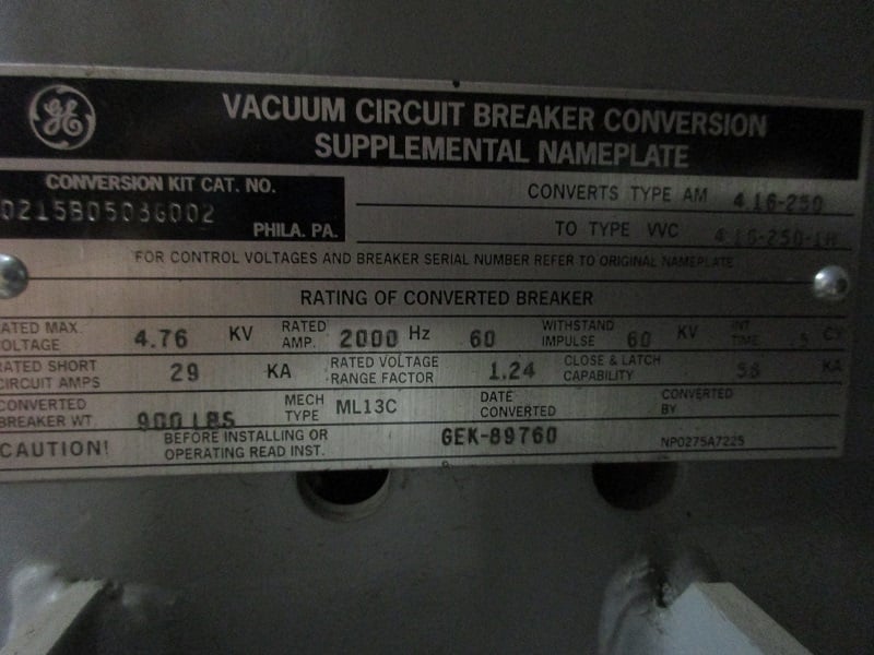 2000 Amps, General Electric, vvc-4.16-250-1h vacuum convers, 4.76 KV - Image 3