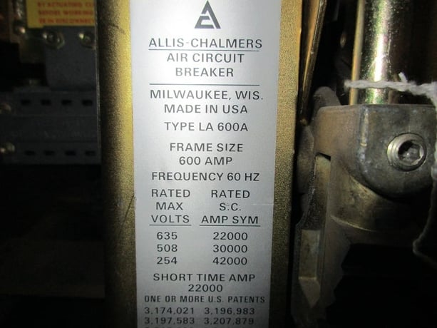 600 Amps, Allis-Chalmers, LA-600A, Gold Faceplate, manually operated, drawout - Image 2