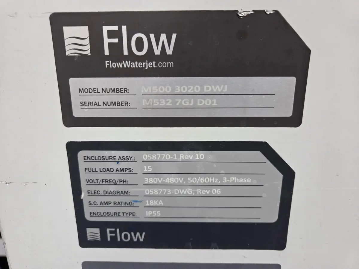 Flow #Mach-500-3020, CNC waterjet cutting system, 6.6' x 10.1' table, 50 HP pump, 94,000 PSI, Flowmaster PC - Image 7