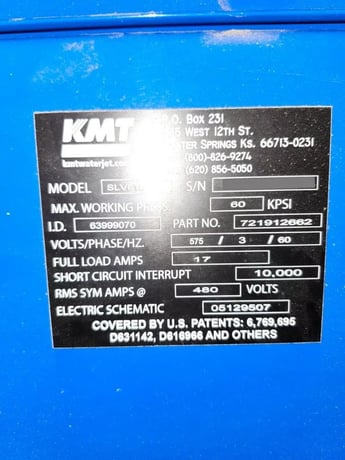KMT #Streamline-SL-VI, waterjet intensifier pump, 15 HP, 60,000 PSI, 0.30 GPM max flow, 2021 - Image 3