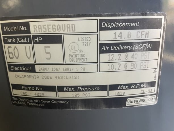 5 HP Devilbiss #PRO-4000, Vertical Air Compressor, 14 CFM, 175 PSI - Image 4