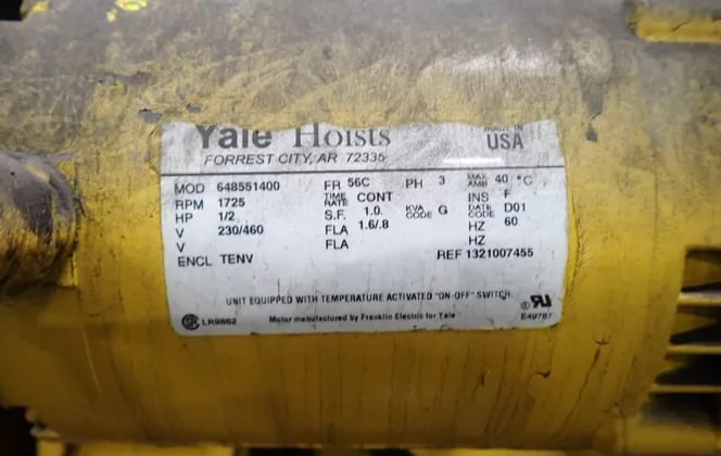 10 Ton, Yale #CEW10X20RT14D4, Bridge Crane, 1725 RPM, 1/2 HP, 13.3 A - Image 8