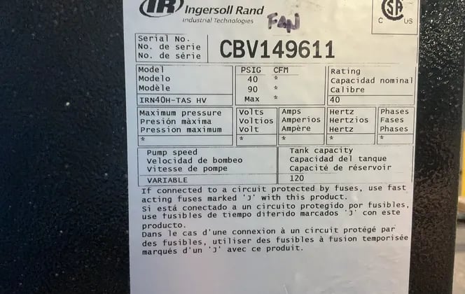 140 CFM, 150 Psig, Ingeroll Rand #IRN40H-TAS-HV, Rotary Screw Air Compressor, 40 HP, 5300 RPM - Image 5