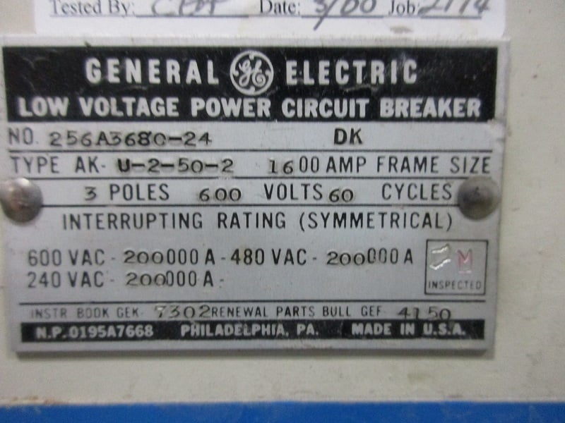 1600 Amps, General Electric, AKU-2-50-2, electrically operated, manually operated, drawout, 2000A fuses - Image 5