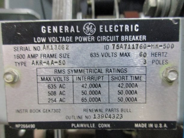 1600 Amps, General Electric, akr- 4a-50, electrically operated, manually operated, drawout - Image 2