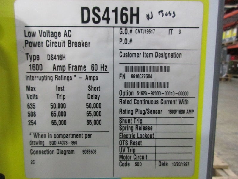1600 Amps, Square D, DS-416H, electrically operated, manually operated, drawout - Image 5