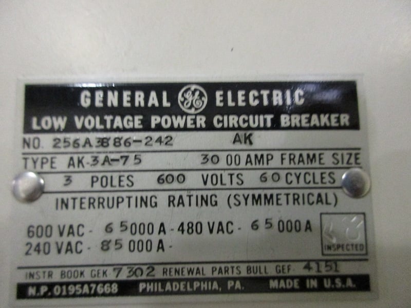 3000 Amps, General Electric, ak- 3a-75, electrically operated, manually operated, drawout - Image 7