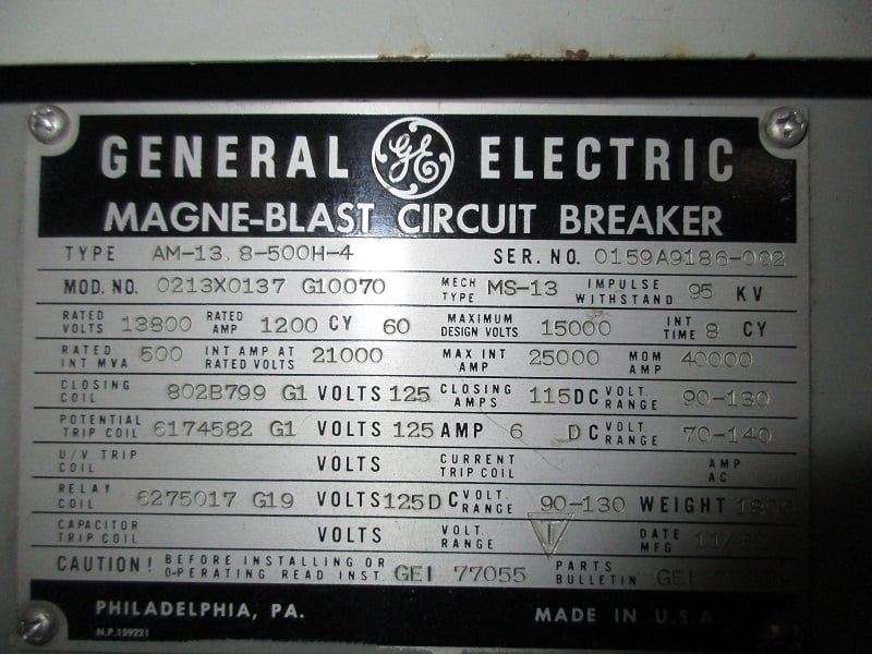 1200 Amps, General Electric, am-13.8- 500h-4 - Image 2