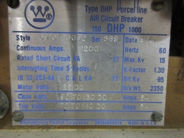 1200 Amps, Westinghouse, 150DHP-1000, 125 VDC - Image 2