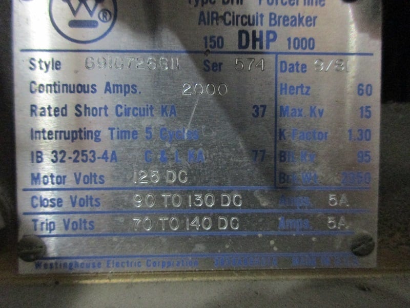 2000 Amps, Westinghouse, 150DHP-1000, 125VDC - Image 2