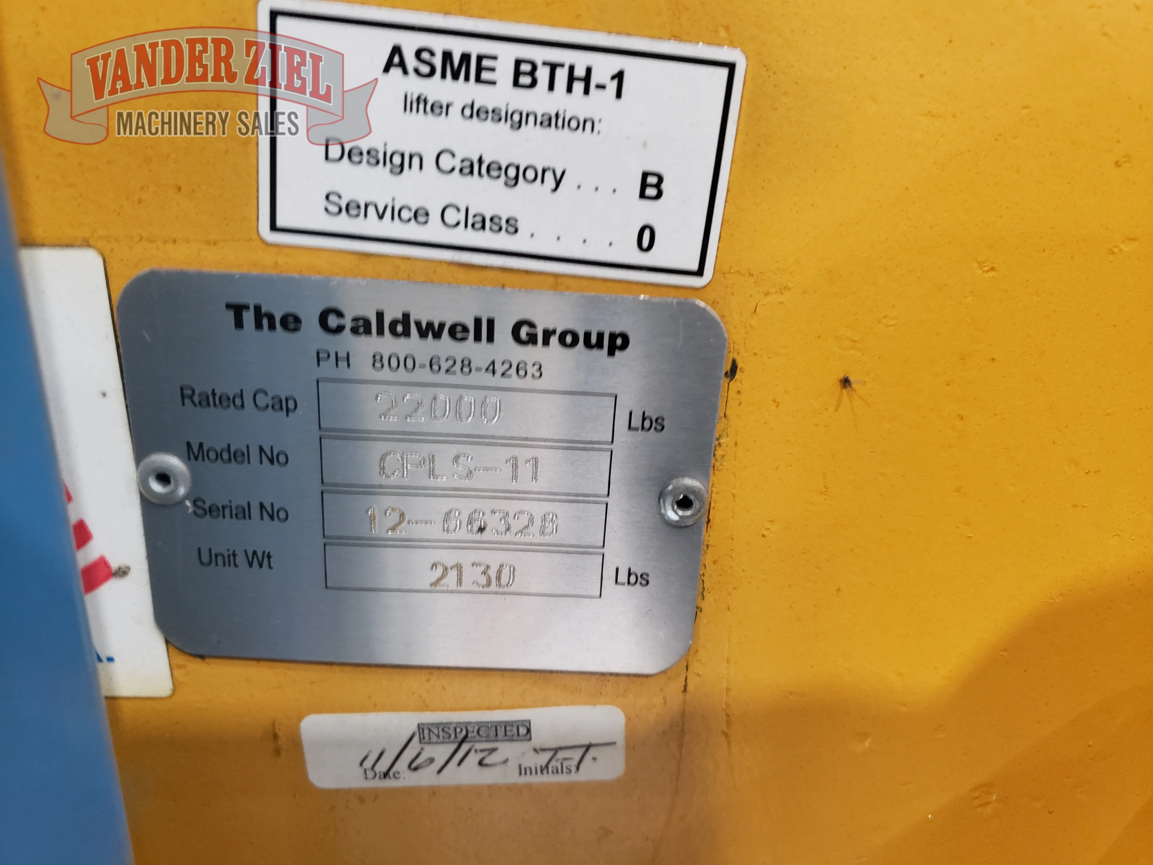11 Ton, Caldwell #CPLS-11, Coil Hook, 72" Throat Depth, with Roll Around Cart - Image 3
