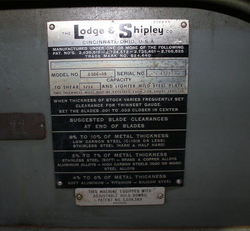3/16" x 6' Lodge & Shipley #0306-AB, Power Shear, 60 SPM, 5 HP, 18" throat, 36" Back Gauge, autolube, air - Image 6