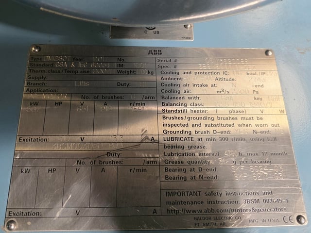 700 HP 1800 RPM ABB, Frame 280T, DPFVBB, 651 VA, 310 VF - Image 3