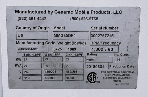 27 KW Generac Magnum #MMG35DF4, portable diesel generator set, 208/480 Volts, 3-ph, 4419 hours, John Deere - Image 3