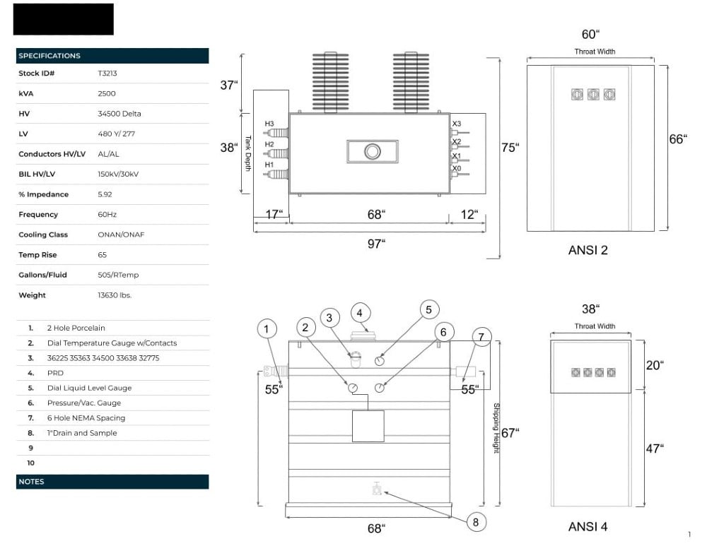 2500 kVA 34500 Delta Primary, 480Y/277 Secondary, SUB, REcon(shipment available in 10 days) - Image 1