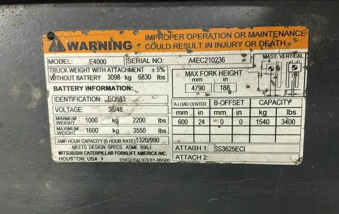 3,550 LB Caterpillar #E4000, Electric Forklift - Image 8