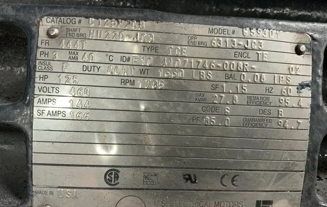 125 HP 1785 RPM Emerson, Frame 444T, #659301, Motor, 460 Volts - Image 2