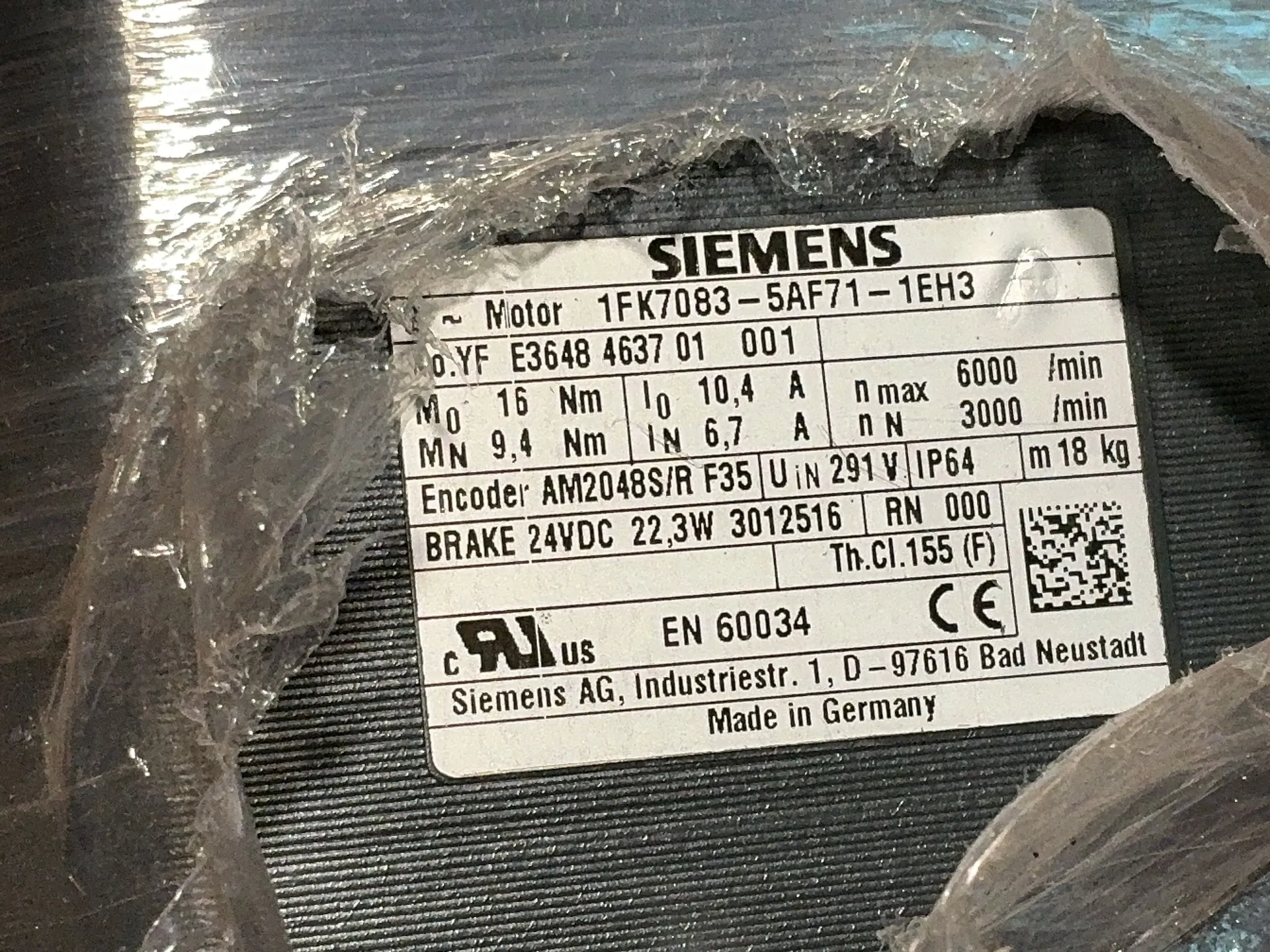 Siemens #1FK7083-5AF71-1EH3, Servo Motor, 6000 RPM - Image 4
