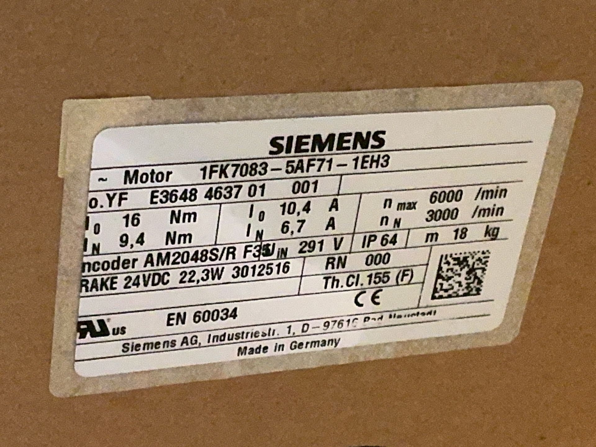 Siemens #1FK7083-5AF71-1EH3, Servo Motor, 6000 RPM - Image 5