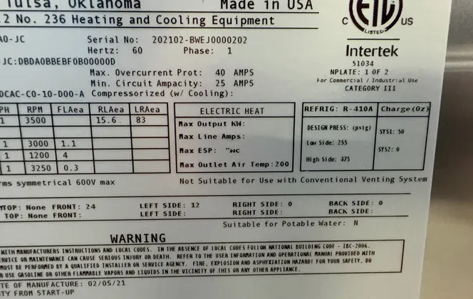 Aaon #WVA-036-E-0-1-4-AA0-JC, Heat Pump (2 available) - Image 10