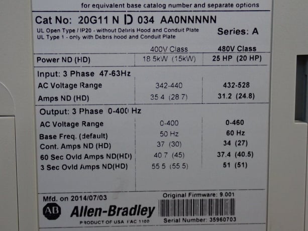 Allen-Bradley #20G11ND034AA0NNNNN, PowerFlex 755 AC Drive, 25 HP, Series A, 2014 - Image 5