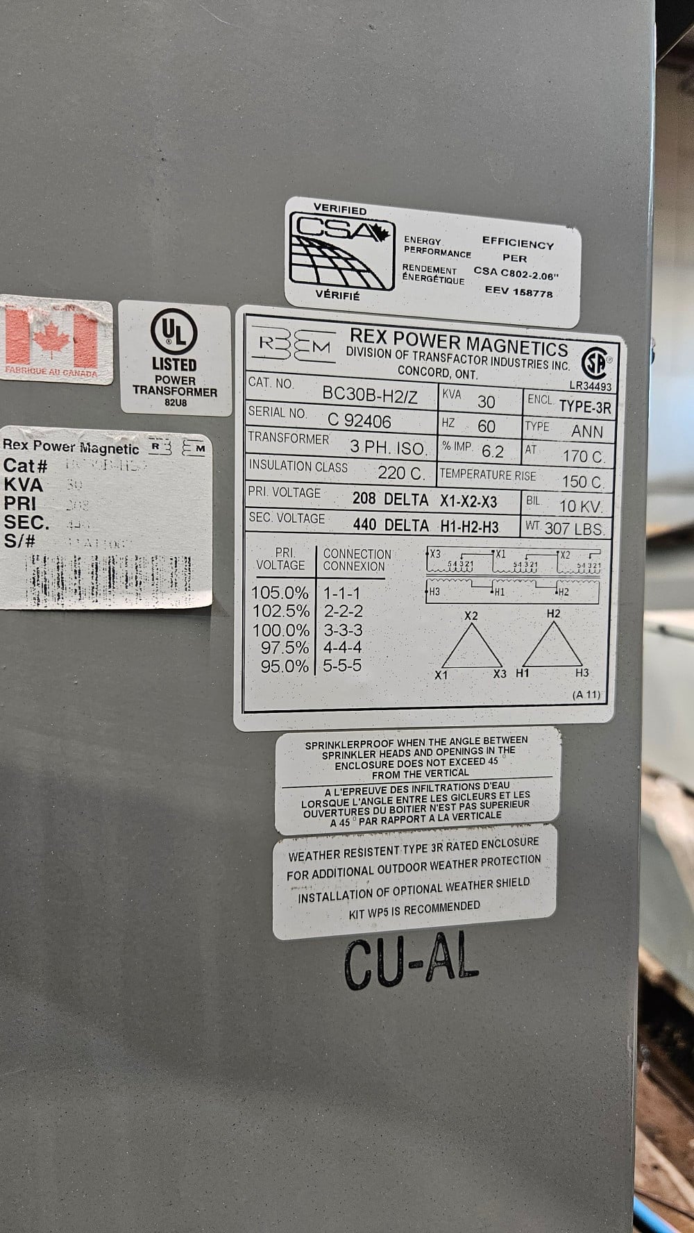 30 KVA 208 Delta Primary, 440 Delta Secondary, Rex Power Magnetics #BC30B-H2/Z, Dry Type Auto-Transformer, 3 - Image 3