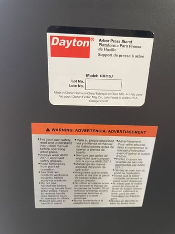 3 Ton, Import, Arbor Press, 12" stroke, 12" open, 6 throat, Dayton stand - Image 4
