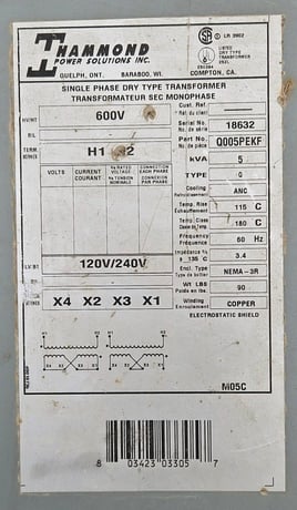5 KVA, Metalec Sudbury, Mini Power Distribution Center, 600 Volts to 120/240 Volts, 1 phase, 60 Hz. - Image 6