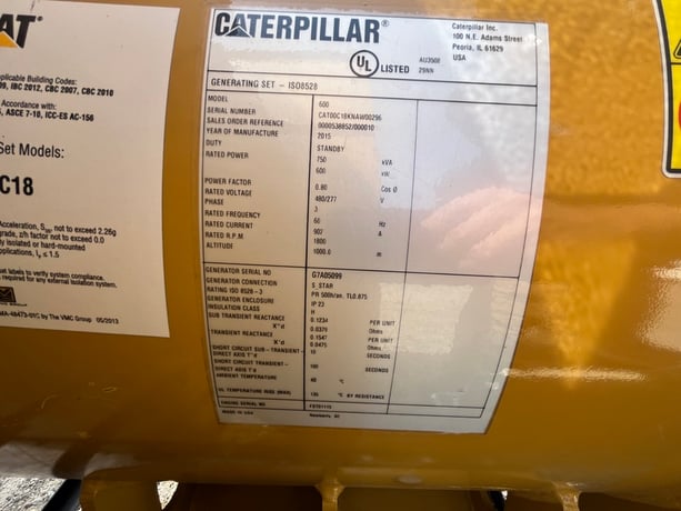 600 KW Caterpillar #C18, diesel generator set, 277/480 Volts, 142 hours, 1800 RPM, EPA Tier 2, skid mounted - Image 8