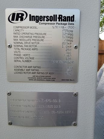 855 cfm, 125 psig, Ingersoll-Rand #Sierra-H200, Rotary Screw Compressor W/Dryer, 200 HP, 20000 load hours - Image 2