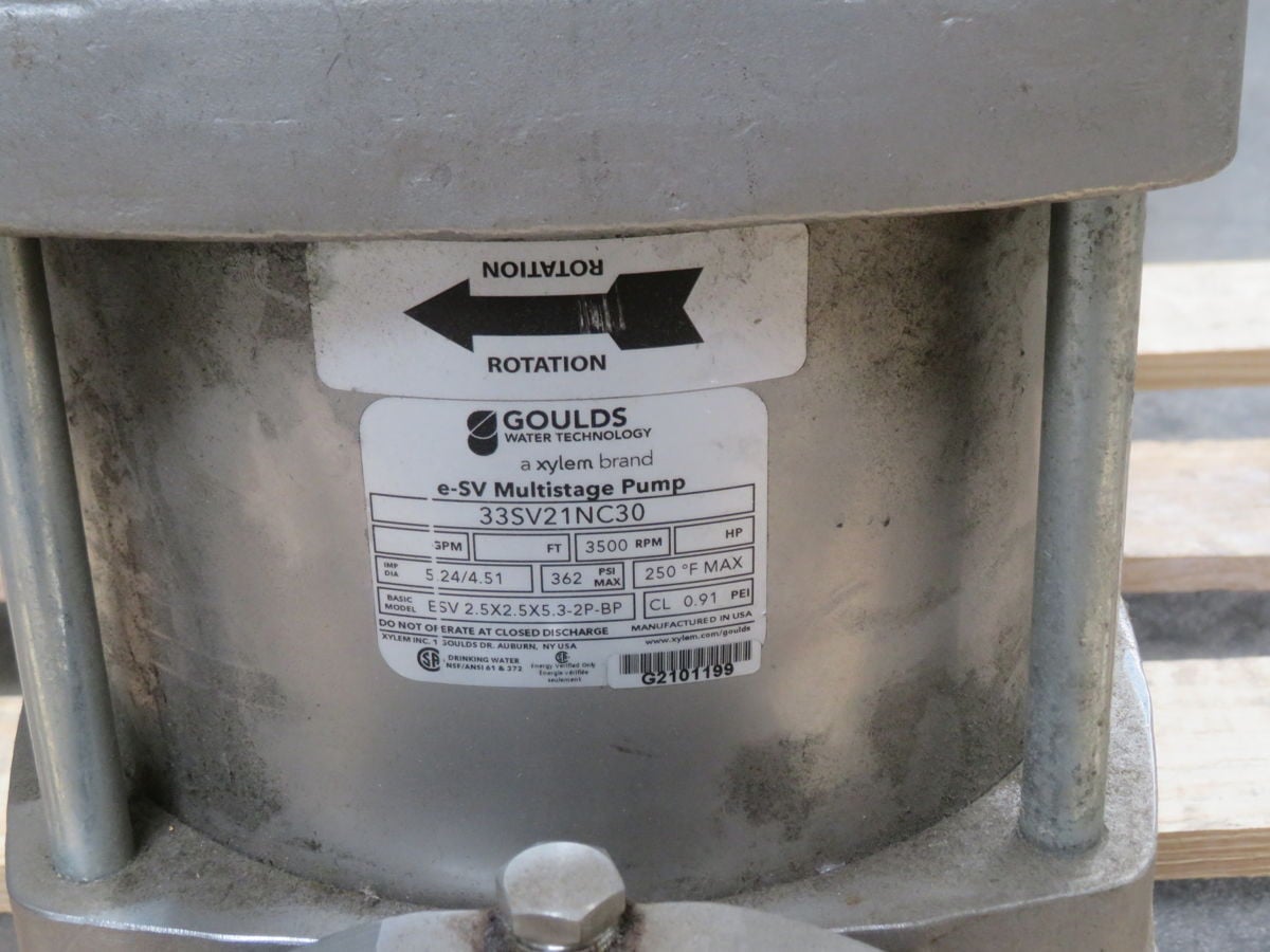 1200' TDH, Goulds #33SV21NC30 (MESV2.5x2.5x5.3-2P-BP), Vertical Multi-Stage Centrifugal Pump, 21 Stages, 3600 - Image 6