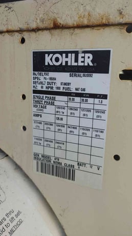 30 KW Kohler #30RZ, Natural Gas Standby Generator, 120/240 Volts, 1 Phase, 692 Hrs - Image 4