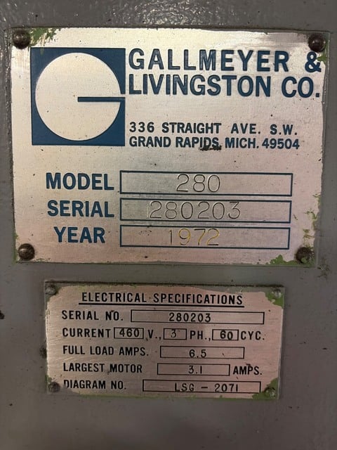 24" x 8" Gallmeyer & Livingston #280, Surface Grinder, Carbon Steel Walker, 9" x3" x1" wheel, 460 V., 3 - Image 3
