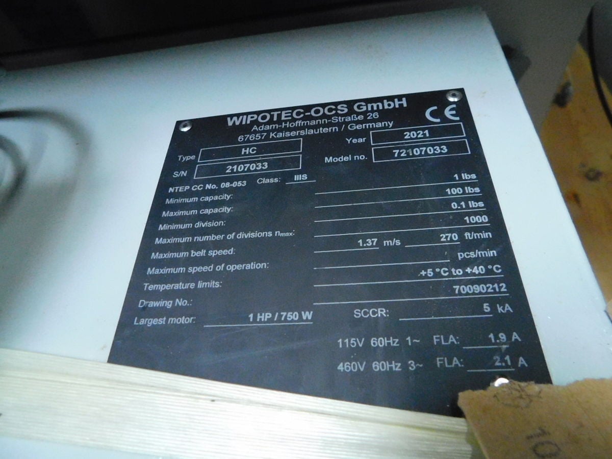 Wipotec-OCS #IW-B150, Conveyor Checkweigher, 100 lb. capacity, 600 PPM, NTEP Class III, unused - Image 9